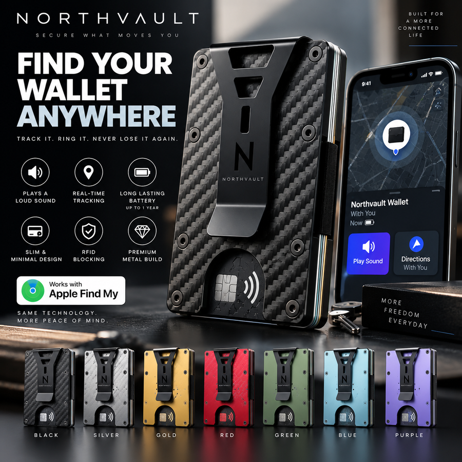 Northvault Tracking Wallet — Metal RFID Card Holder with Find My Tracker